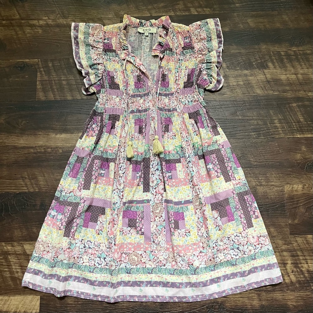 Sea New York Purple Patchwork Floral Mini Dress